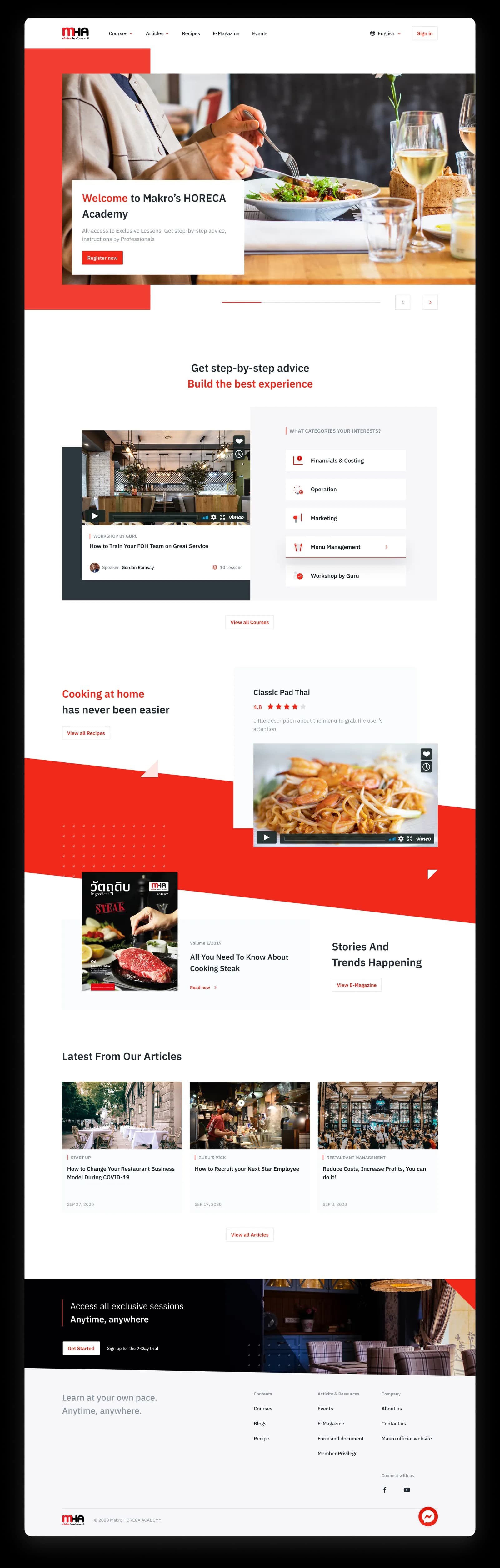 Redesigned Makro HORECA Academy homepage on desktop