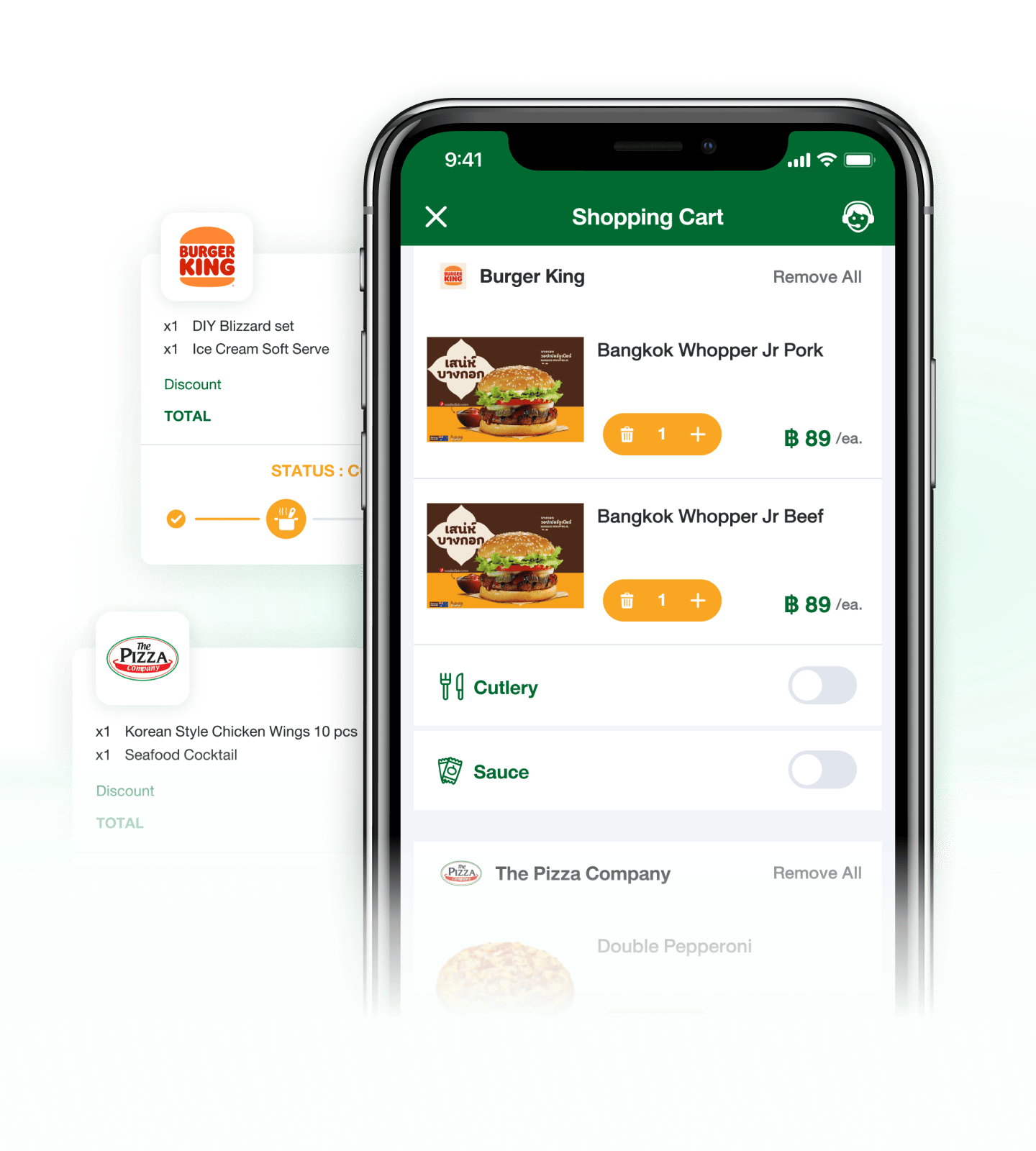 1112 delivery app burger cart UI