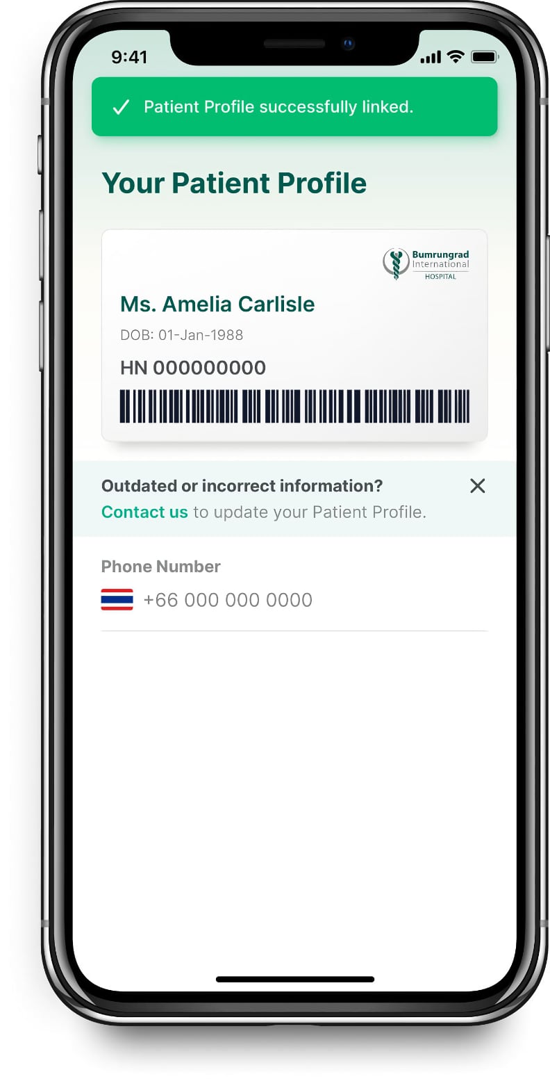 Bumrungrad mobile app patient profile